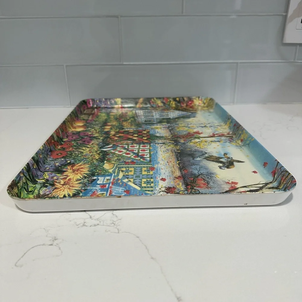 Vintage Rectangular Tray With Diane Phalen Watercolors Design 17.5”x12”